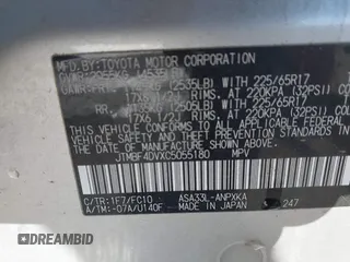 2012 Toyota RAV4 with VIN JTMBF4DVXC5055180, listed as a IAAI auction lot 41979468 with 74,431 mi miles and . Bid and sale history available at carsss.com. Image 9.