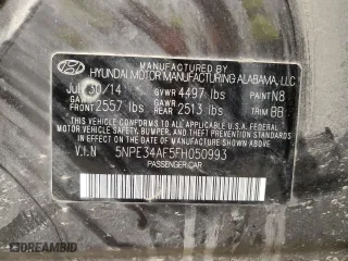 2015 Hyundai Sonata 2.4L Limited with VIN 5NPE34AF5FH050993, listed as a Copart auction lot 50614845 with 163,273 mi miles and Salvage Title. Bid and sale history available at carsss.com. Image 13.
