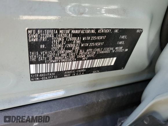 2021 Toyota RAV4 Hybrid XLE with VIN 4T3RWRFV1MU038254, listed as a Copart auction lot 49525785 with 40,494 mi miles and Salvage Title. Bid and sale history available at carsss.com. Image 15.