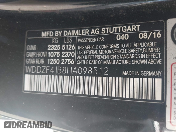 2017 Mercedes-Benz E-Class E 300 Luxury with VIN WDDZF4JB8HA098512, listed as a IAAI auction lot 41680421 with 62,334 mi miles. Bid and sale history available at carsss.com. Image 9.