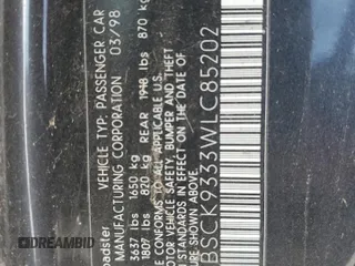 1998 BMW 3 Series M 3.2L with VIN WBSCK9333WLC85202, listed as a Copart auction lot 82468524 with 0 mi miles and Clean Title. Bid and sale history available at carsss.com. Image 12.