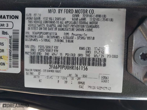 2017 Ford Fusion Energi SE with VIN 3FA6P0PU0HR161156, listed as a IAAI auction lot 41908926 with 81,342 mi miles. Bid and sale history available at carsss.com. Image 9.