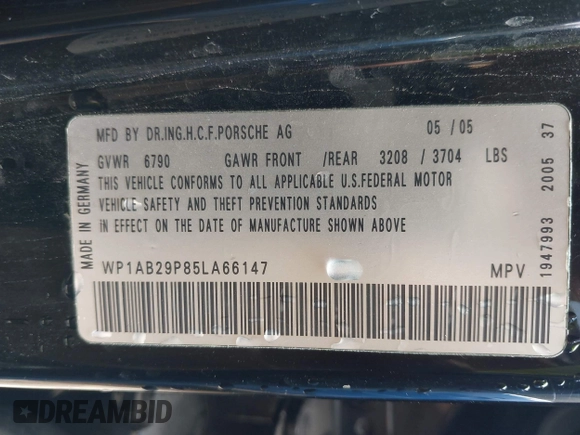 2005 Porsche Cayenne S z VIN WP1AB29P85LA66147, wystawiony jako IAAI lot #42216399 z przebiegiem 159 222 mil mil oraz . Historia ofert i sprzedaży dostępna na DreamBid. Obrazek 9.