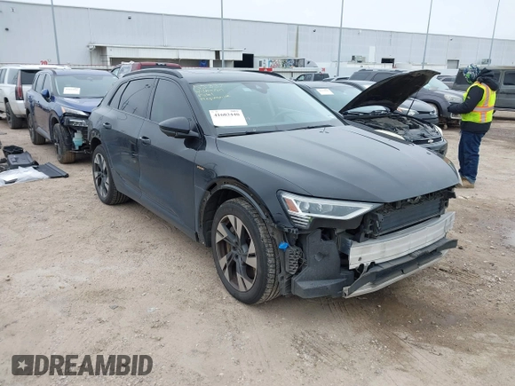 2021 Audi e-tron Premium with VIN WA1AAAGE6MB027927, listed as a IAAI auction lot 41603440 with 111,631 mi miles. Bid and sale history available at carsss.com. Image 1.