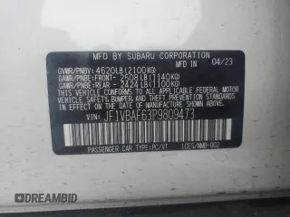 2023 Subaru WRX Premium with VIN JF1VBAF63P9809473, listed as a Copart auction lot 58580665 with 13,082 mi miles and Salvage title. Bid and sale history available at DreamBid. Image 12.