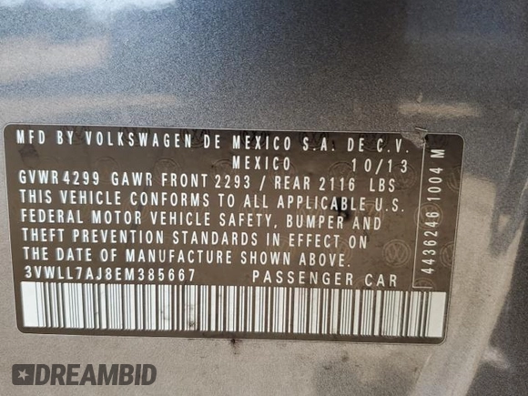 2014 Volkswagen Jetta TDI w/Premium z VIN 3VWLL7AJ8EM385667, wystawiony jako Copart lot #57804065 z przebiegiem 122 020 mil mil oraz Szkoda całkowita • Salvage title. Historia ofert i sprzedaży dostępna na DreamBid. Obrazek 12.