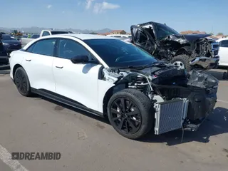 2025 Lucid Air Pure with VIN 50EA1PGA7SA001096, listed as a IAAI auction lot 41950025 with 3,502 mi miles. Bid and sale history available at carsss.com. Image 1.