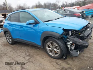 2022 Hyundai Kona SEL with VIN KM8K3CAB1NU762587, listed as a IAAI auction lot 38428363 with 60,115 mi miles and . Bid and sale history available at DreamBid. Image 1.