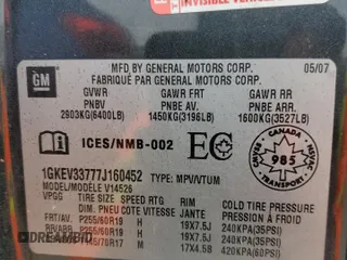 2007 GMC Acadia SLT with VIN 1GKEV33777J160452, listed as a Copart auction lot 53567125 with 234,697 mi miles and Salvage Title. Bid and sale history available at carsss.com. Image 14.