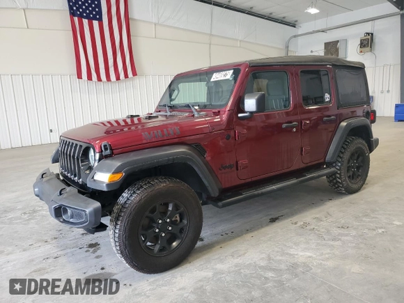 2021 Jeep Wrangler Unlimited Willys with VIN 1C4HJXDGXMW621782, listed as a Copart auction lot 49469275 with 60,388 mi miles and Clean title. Bid and sale history available at DreamBid. Image 1.