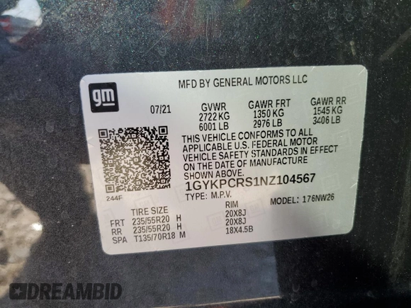 2022 Cadillac XT6 Premium Luxury with VIN 1GYKPCRS1NZ104567, listed as a Copart auction lot 47173005 with 54,541 mi miles and Clean Title. Bid and sale history available at carsss.com. Image 13.
