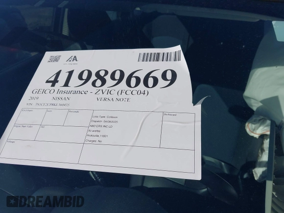 2019 Nissan Note SV with VIN 3N1CE2CP8KL360435, listed as a IAAI auction lot 41989669 with 63,734 mi miles and . Bid and sale history available at DreamBid. Image 18.