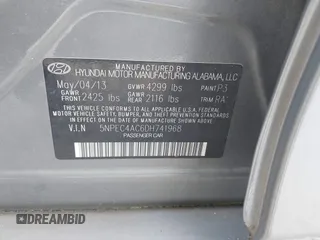 2013 Hyundai Sonata Limited with VIN 5NPEC4AC6DH741968, listed as a IAAI auction lot 42032196 with 160,911 mi miles and . Bid and sale history available at DreamBid. Image 9.