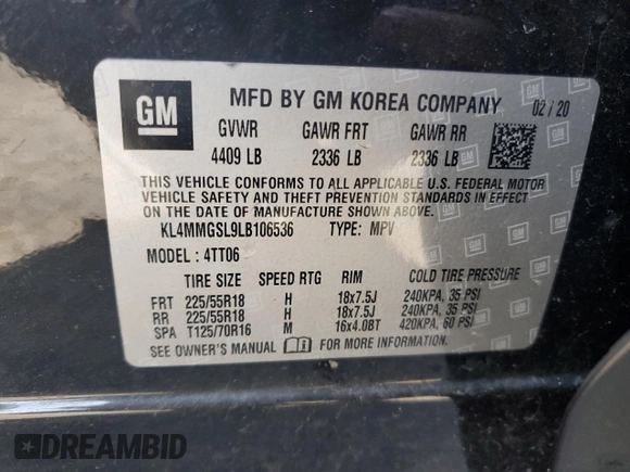 2020 Buick Encore GX Essence с VIN KL4MMGSL9LB106536, выставлен на аукционе Copart как лот 49349215 с пробегом 116 886 миль миль и Чистый • Clean title. История ставок и продаж доступна на DreamBid. Изображение 12.