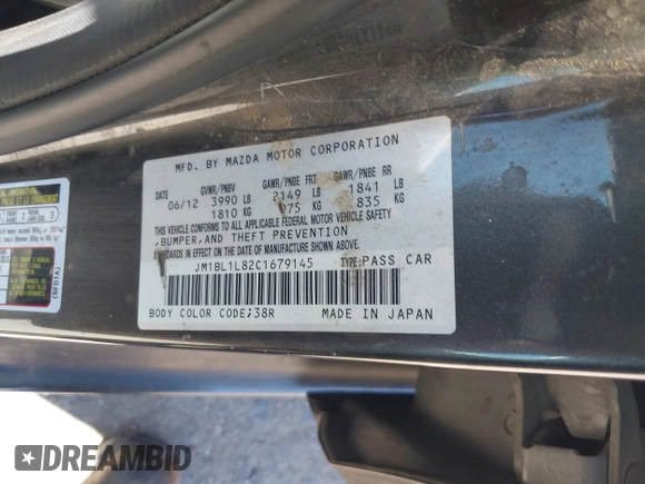 2012 Mazda 3 i Touring with VIN JM1BL1L82C1679145, listed as a IAAI auction lot 42239504 with 454,704 mi miles and . Bid and sale history available at DreamBid. Image 9.