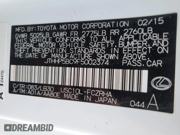 2015 Lexus RC F F z VIN JTHHP5BC9F5002374, wystawiony jako Copart lot #89202015 z przebiegiem 65 995 mil mil oraz Szkoda całkowita • Salvage title. Historia ofert i sprzedaży dostępna na DreamBid. Obrazek 12.