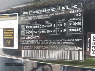 2013 Mercedes-Benz M 350 with VIN 4JGDA5JB8DA259939, listed as a IAAI auction lot 42219418 with 107,967 mi miles and . Bid and sale history available at DreamBid. Image 9.