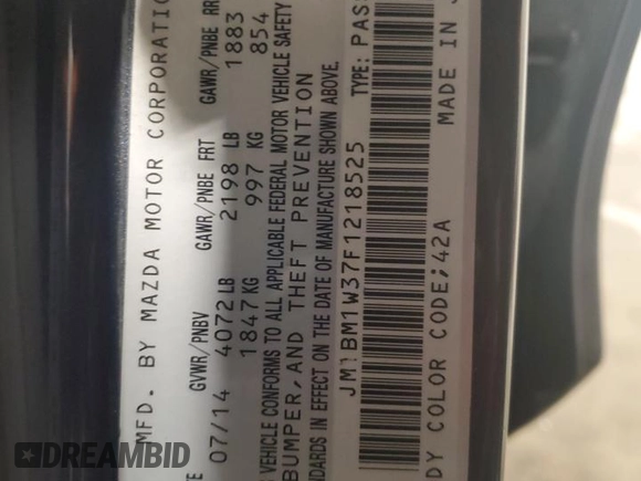 2015 Mazda 3 S Grand Touring with VIN JM1BM1W37F1218525, listed as a Copart auction lot 51774355 with Not Provided miles and Non Repairable. Bid and sale history available at DreamBid. Image 13.