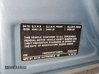 2007 Saab 9-3 z VIN YS3FD49Y271110513, wystawiony jako Copart lot #55692905 z przebiegiem 124 614 mil mil oraz Szkody całkowita. Historia ofert i sprzedaży dostępna na DreamBid. Obrazek 12.