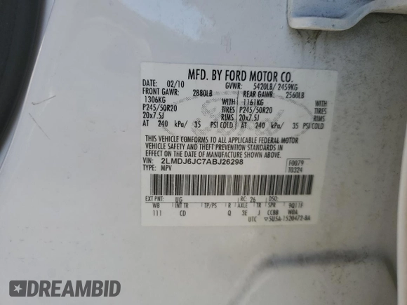 2010 Lincoln MKX with VIN 2LMDJ6JC7ABJ26298, listed as a Copart auction lot 50746445 with 194,287 mi miles and Salvage Title. Bid and sale history available at carsss.com. Image 13.