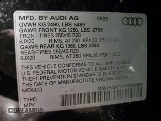 2024 Audi Q5 S line Prestige with VIN WA1FAAFY4R2020984, listed as a Copart auction lot 53344205 with 13,423 mi miles and Salvage title. Bid and sale history available at DreamBid. Image 13.