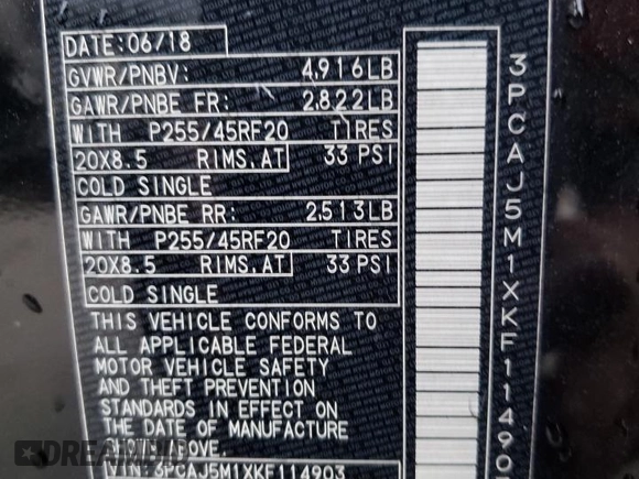 2019 Infiniti QX50 LUXE with VIN 3PCAJ5M1XKF114903, listed as a Copart auction lot 39290143 with 48,778 mi miles. Bid and sale history available at carsss.com. Image 12.