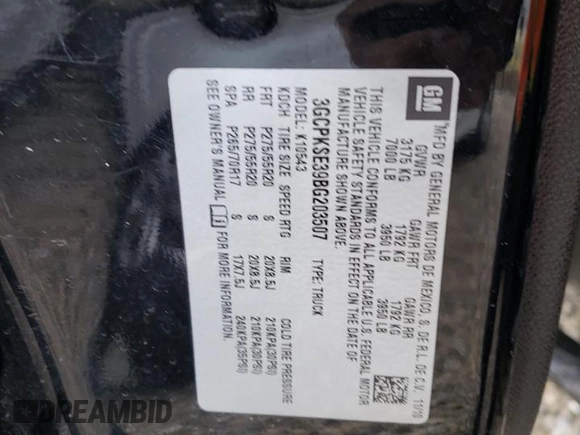 2011 Chevrolet Silverado 1500 LT with VIN 3GCPKSE39BG203507, listed as a Copart auction lot 43152383 with 180,147 mi miles and Salvage Title. Bid and sale history available at carsss.com. Image 13.
