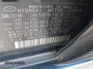 2006 Hyundai Santa Fe GLS with VIN KM8SC73D06U111314, listed as a IAAI auction lot 41874246 with 126,127 mi miles. Bid and sale history available at carsss.com. Image 9.