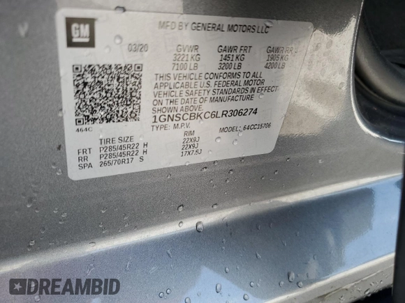 2020 Chevrolet Tahoe LT z VIN 1GNSCBKC6LR306274, wystawiony jako Copart lot #48902905 z przebiegiem 198 239 mil mil oraz Nie do naprawy • Non repairable. Historia ofert i sprzedaży dostępna na DreamBid. Obrazek 13.