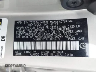 2020 Lexus ES with VIN 58ADZ1B13LU065431, listed as a IAAI auction lot 40466609 with 35,488 mi miles. Bid and sale history available at carsss.com. Image 9.