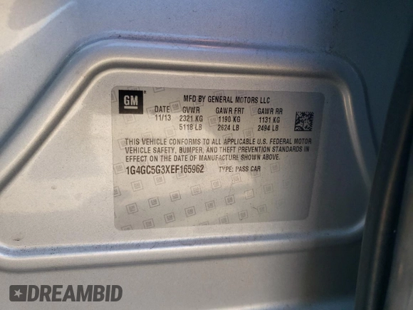 2014 Buick LaCrosse Leather with VIN 1G4GC5G3XEF165962, listed as a Copart auction lot 74526764 with 89,252 mi miles and Salvage title. Bid and sale history available at DreamBid. Image 14.