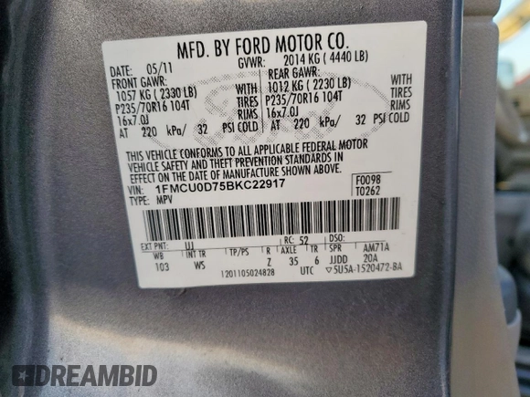 2011 Ford Escape XLT with VIN 1FMCU0D75BKC22917, listed as a Copart auction lot 48531065 with 198,854 mi miles and Salvage Title. Bid and sale history available at carsss.com. Image 13.