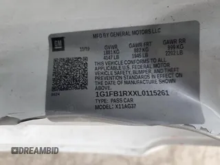 2020 Chevrolet Camaro 1LT with VIN 1G1FB1RXXL0115261, listed as a Copart auction lot 87743405 with 44,121 mi miles and Salvage Title. Bid and sale history available at DreamBid. Image 12.