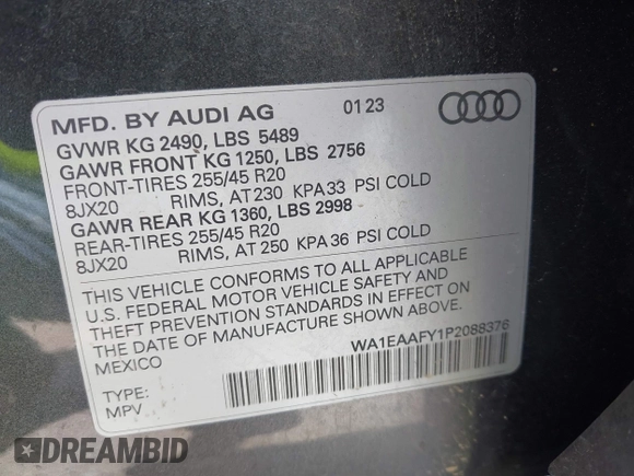 2023 Audi Q5 S line Premium Plus с VIN WA1EAAFY1P2088376, выставлен на аукционе IAAI как лот 42190489 с пробегом 14 067 миль миль и . История ставок и продаж доступна на DreamBid. Изображение 9.