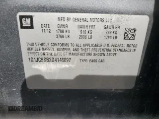 2013 Chevrolet Sonic LT with VIN 1G1JC5SB2D4146897, listed as a Copart auction lot 49854355 with Not Provided miles and Clean Title. Bid and sale history available at DreamBid. Image 12.