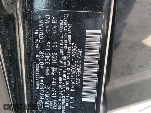 2013 Hyundai Accent GL with VIN KMHCT5AE0DU120967, listed as a Copart auction lot 51715835 with 77,517 mi miles and Salvage Title. Bid and sale history available at carsss.com. Image 12.