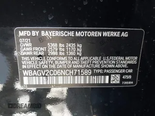 2022 BMW 8 Series 840i with VIN WBAGV2C06NCH71589, listed as a IAAI auction lot 41852263 with Not Provided miles and . Bid and sale history available at carsss.com. Image 9.