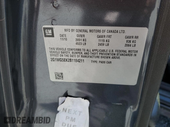 2011 Chevrolet Impala LT Fleet with VIN 2G1WG5EK2B1184211, listed as a Copart auction lot 51797815 with 110,306 mi miles and Salvage Title. Bid and sale history available at DreamBid. Image 14.