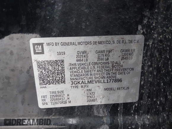 2020 GMC Terrain SLE with VIN 3GKALMEV6LL177896, listed as a IAAI auction lot 41956845 with 93,921 mi miles and . Bid and sale history available at DreamBid. Image 9.