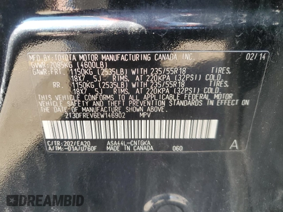 2014 Toyota RAV4 Limited with VIN 2T3DFREV6EW146902, listed as a Copart auction lot 51696205 with 286,778 mi miles and Salvage Title. Bid and sale history available at carsss.com. Image 13.