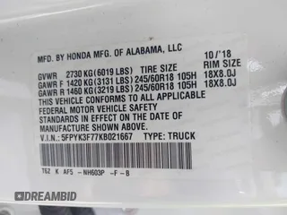 2019 Honda Ridgeline RTL-E with VIN 5FPYK3F77KB021667, listed as a IAAI auction lot 42115019 with 87,221 mi miles and . Bid and sale history available at DreamBid. Image 9.
