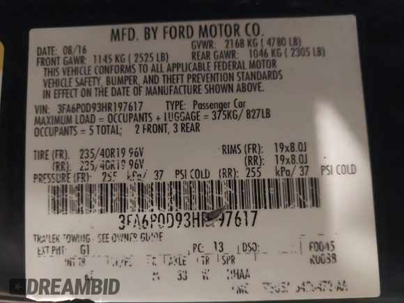 2017 Ford Fusion Titanium with VIN 3FA6P0D93HR197617, listed as a IAAI auction lot 41673022 with 65,041 mi miles and . Bid and sale history available at DreamBid. Image 9.