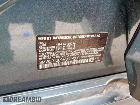 2021 BMW 3 Series 330i with VIN 3MW5R1J09M8C14333, listed as a Copart auction lot 48227865 with 0 mi miles and Salvage Title. Bid and sale history available at carsss.com. Image 14.