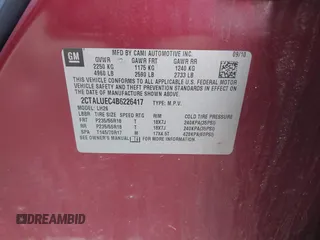 2011 GMC Terrain SLT-1 with VIN 2CTALUEC4B6226417, listed as a IAAI auction lot 41991492 with Not Provided miles and . Bid and sale history available at carsss.com. Image 9.