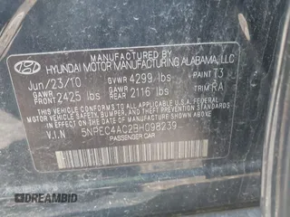 2011 Hyundai Sonata Limited with VIN 5NPEC4AC2BH098239, listed as a IAAI auction lot 42100917 with 99,116 mi miles and . Bid and sale history available at DreamBid. Image 9.