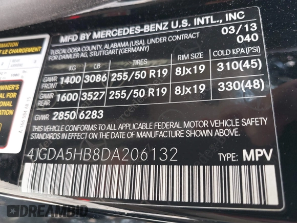 2013 Mercedes-Benz M 350 with VIN 4JGDA5HB8DA206132, listed as a IAAI auction lot 42015944 with 51,892 mi miles and . Bid and sale history available at carsss.com. Image 9.
