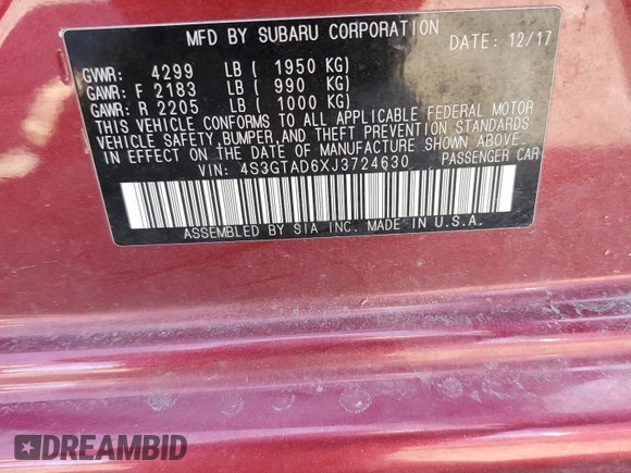 2018 Subaru Impreza Premium with VIN 4S3GTAD6XJ3724630, listed as a Copart auction lot 48565615 with 67,876 mi miles and Salvage Title. Bid and sale history available at carsss.com. Image 12.