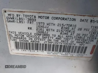 1997 Toyota RAV4 with VIN JT3HP10V7V7063874, listed as a IAAI auction lot 41711332 with 152,849 mi miles and . Bid and sale history available at DreamBid. Image 9.