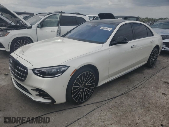 2023 Mercedes-Benz S-Class S 580 with VIN W1K6G7GB9PA222813, listed as a Copart auction lot 76539174 with 5,670 mi miles and Non Repairable. Bid and sale history available at carsss.com. Image 1.