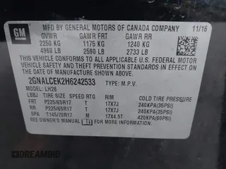 2017 Chevrolet Equinox LT with VIN 2GNALCEK2H6242533, listed as a IAAI auction lot 41740211 with 111,116 mi miles and . Bid and sale history available at DreamBid. Image 9.